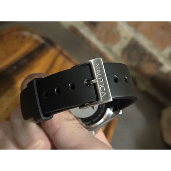 Nautica Men's A12626G 44mm Black Rubber Band Steel Case Quartz Flag Watch - Picture 8 of 10